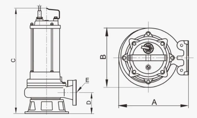 Dimensions of ASC-QG Submersible Grinder Pumps