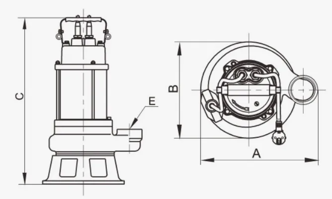 Dimensions of ASC-QG Submersible Grinder Pumps