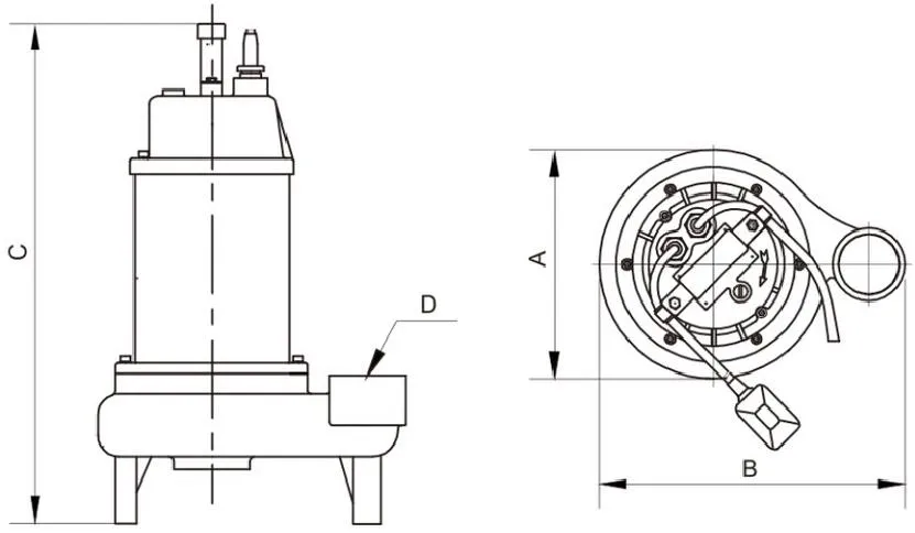 Dimensions of WQ9-7-1.1 Submersible Stainless Steel Sewage Pump
